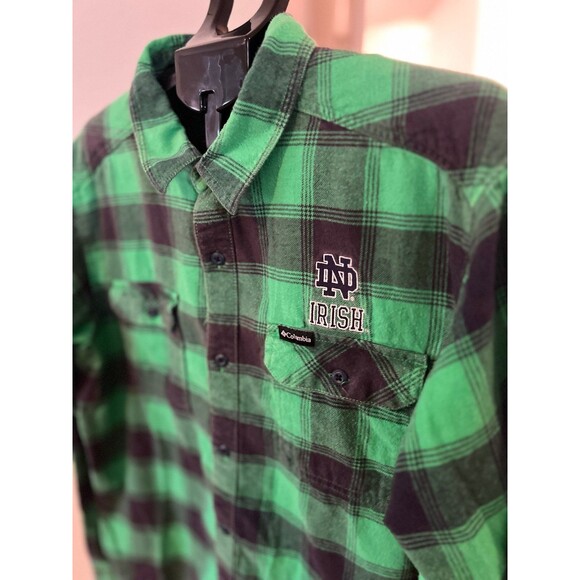 University of Notre Dame Fighting Irish Green & Blue Columbia Flannel Men’s XL - Picture 3 of 9